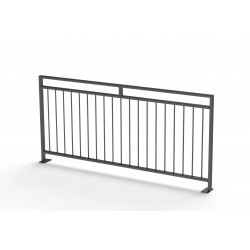 Modular mild steel pedestrian guard railing with high visibility for urban streetscapes